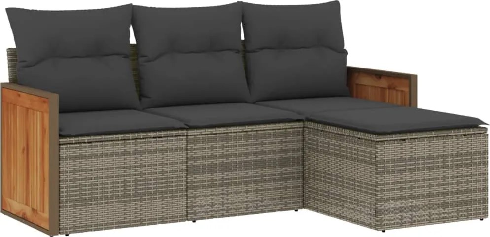 vidaXL Set canapea de grădină cu perne, 4 piese, gri, poliratan