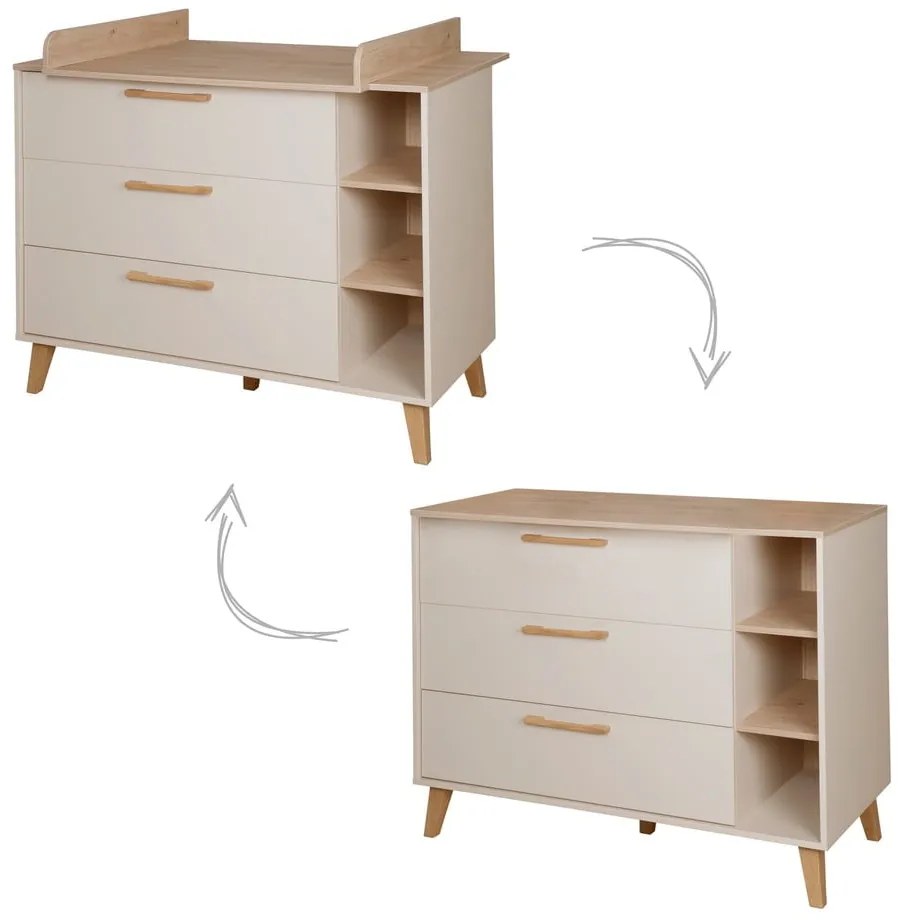 Comodă de copii crem/în culoare naturală cu aspect de lemn de stejar cu masă de schimbat 117x103x78 cm Jil – Roba