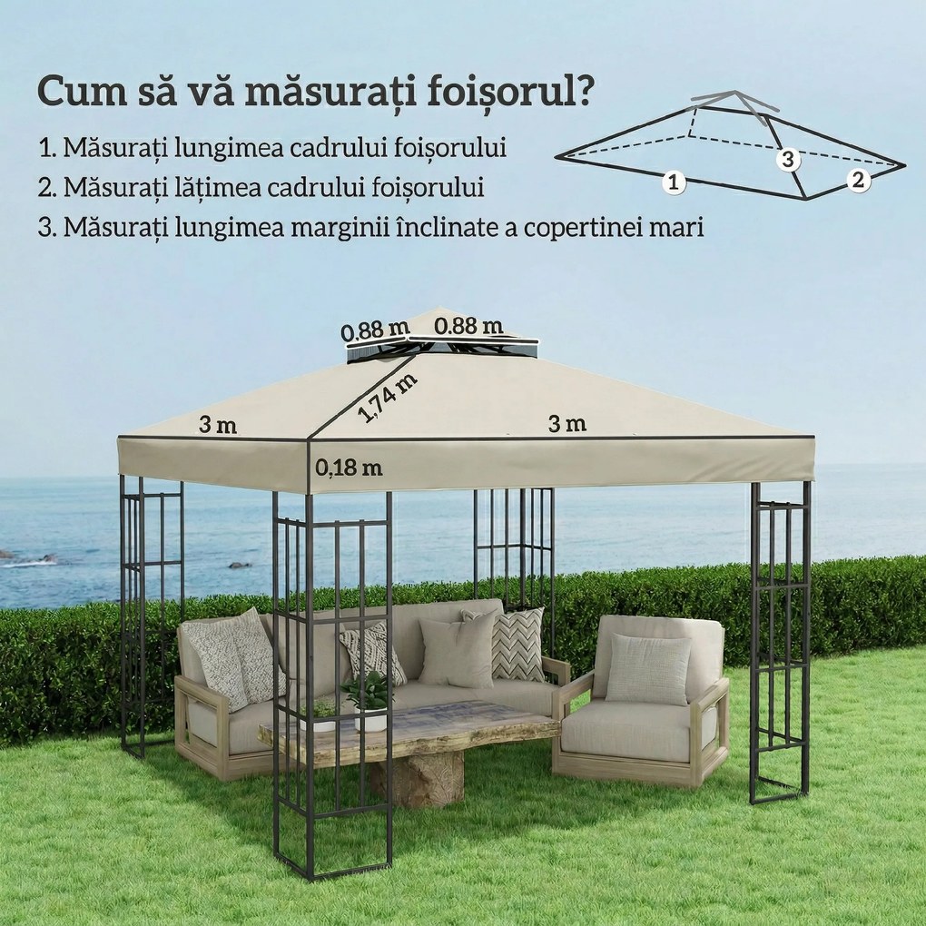 Outsunny Înveliș de Înlocuire pentru Pergolă de Grădină cu Două Niveluri și Orificii de Drenaj, 300x300 cm, Alb Crem | Aosom Romania