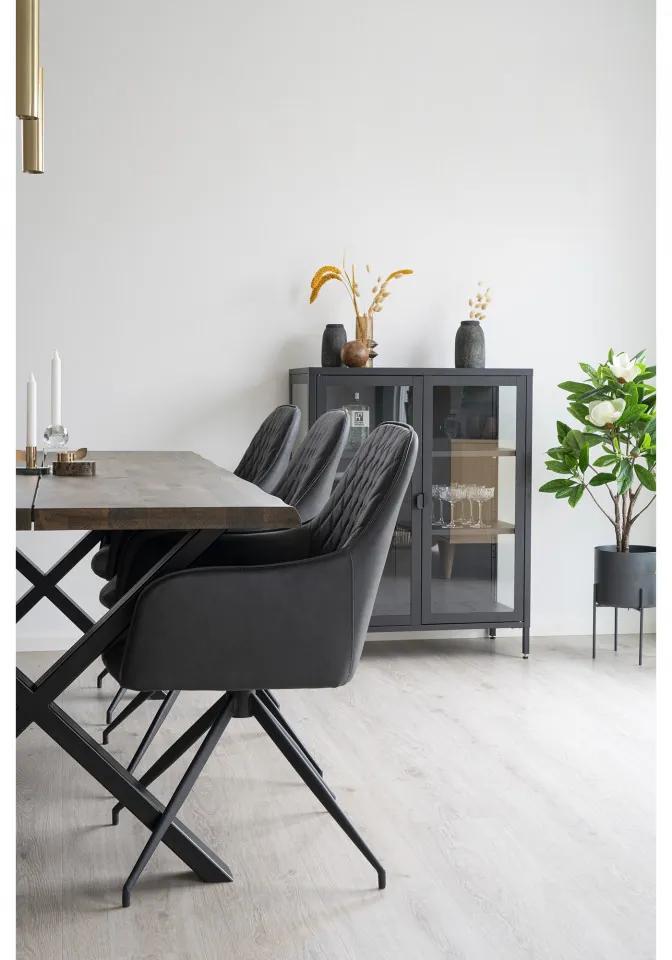 Scaun dining gri pivotant din piele cu picioare negre Harbo House Nordic