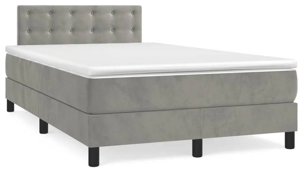 3141533 vidaXL Pat box spring cu saltea, gri deschis, 120x200 cm, catifea