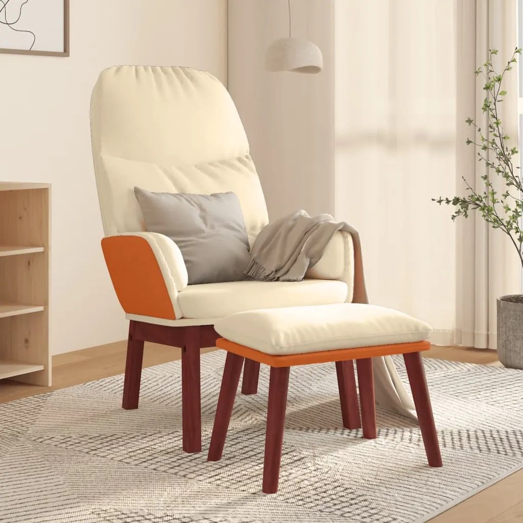 3097424 vidaXL Scaun de relaxare cu taburet, crem, textil