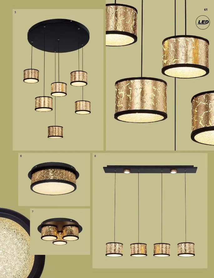 Lustra, pendul LED design modern POTTI negru, auriu 49367-6H GL