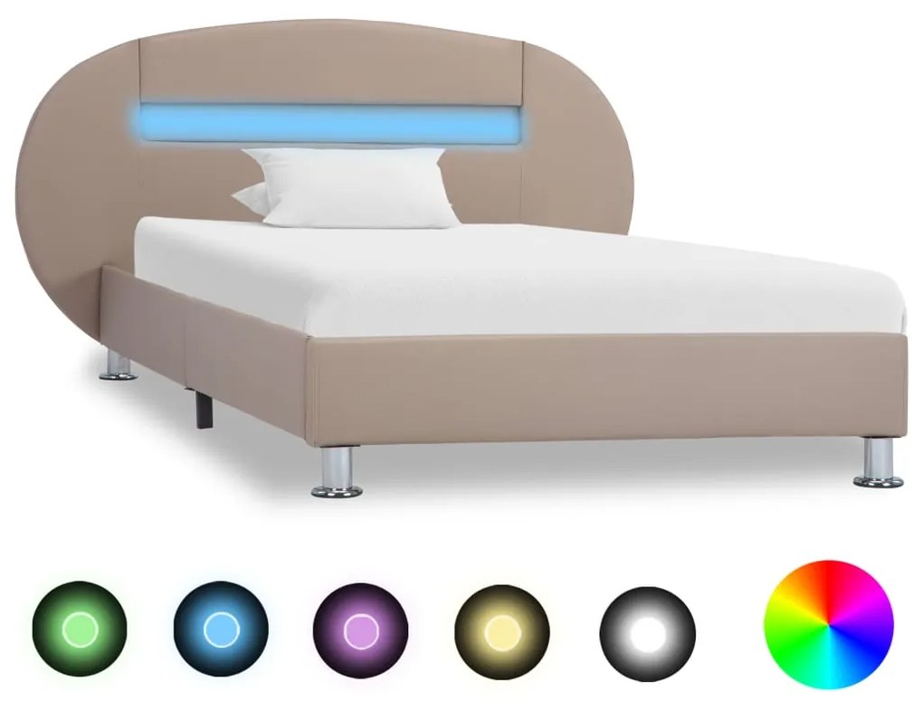 285445 vidaXL Cadru pat cu LED, cappuccino, 100x200 cm, piele ecologică
