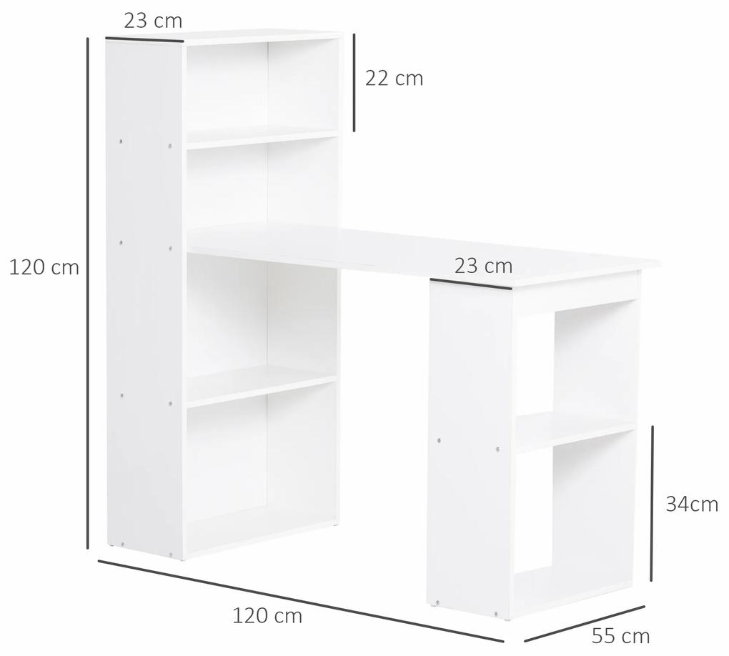 Birou alb modern cu biblioteca cu 6 rafturi din PAL,120x55x120cm HOMCOM | Aosom RO