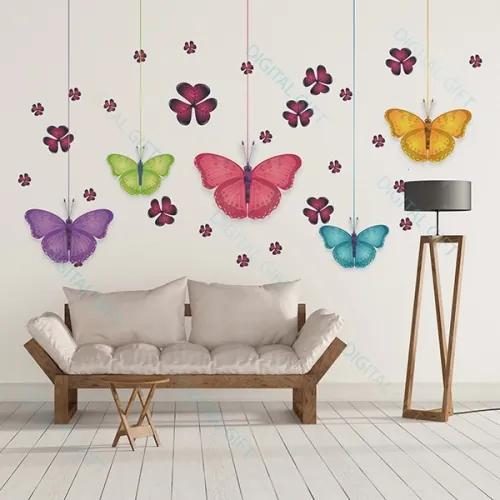 Sticker pentru perete - Fluturi si flori 200x130 cm