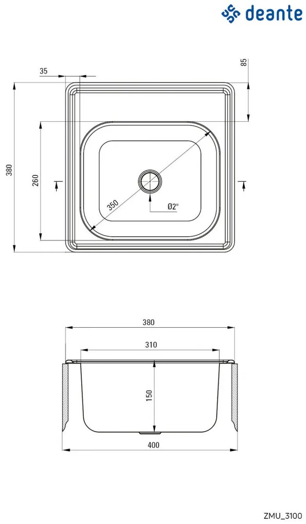 Chiuvetă din inox, 1-cuvă, Techno, ZMU_3100