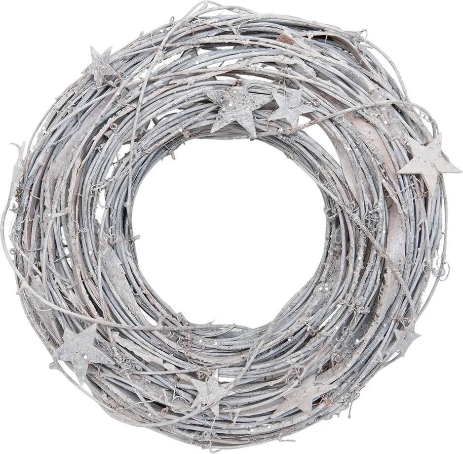 Coronita Craciun lemn natural alb cu stelute Ø 37 cm