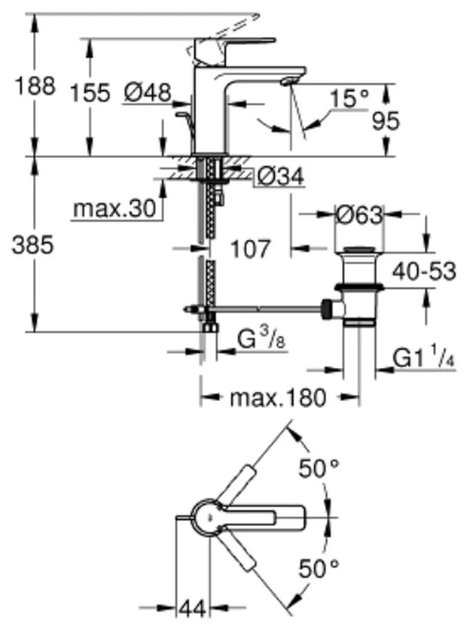 Baterie lavoar culoare crom, marimea XS, Grohe Lineare