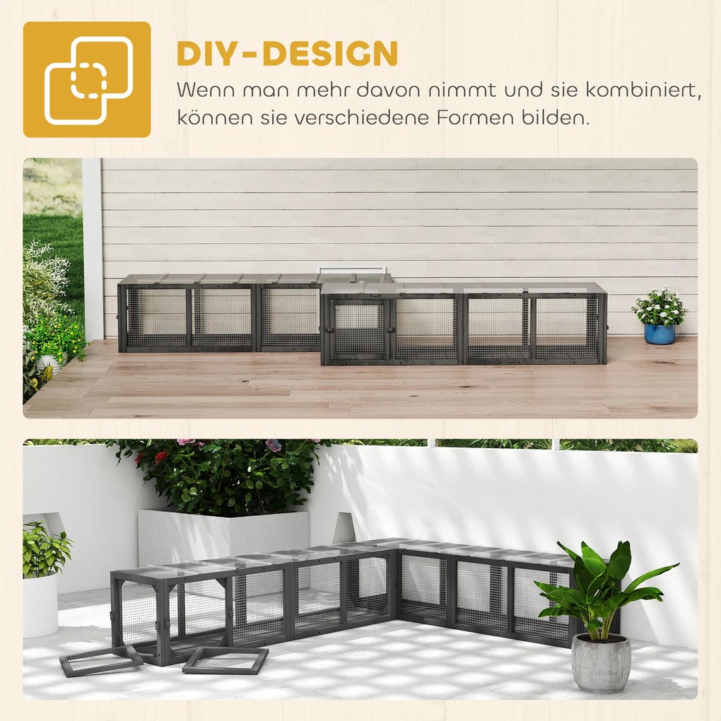 PawHut Tunel pentru pisici, jucărie din lemn cu 3 uși, extensibil, tunel de joacă pentru pisici până la 10 kg, 151,5 x 38,5 cm Gri | Aosom Romania