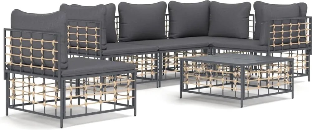 vidaXL Set șezlonguri de grădină 6 piese cu perne, antracit, poliratan