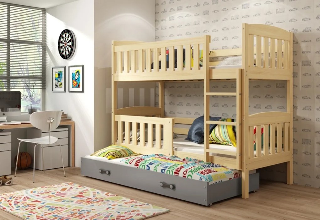 Expedo Pat supraetajat FLORENT 3 + saltea + somieră GRATIS, 90x200, alb, grafit