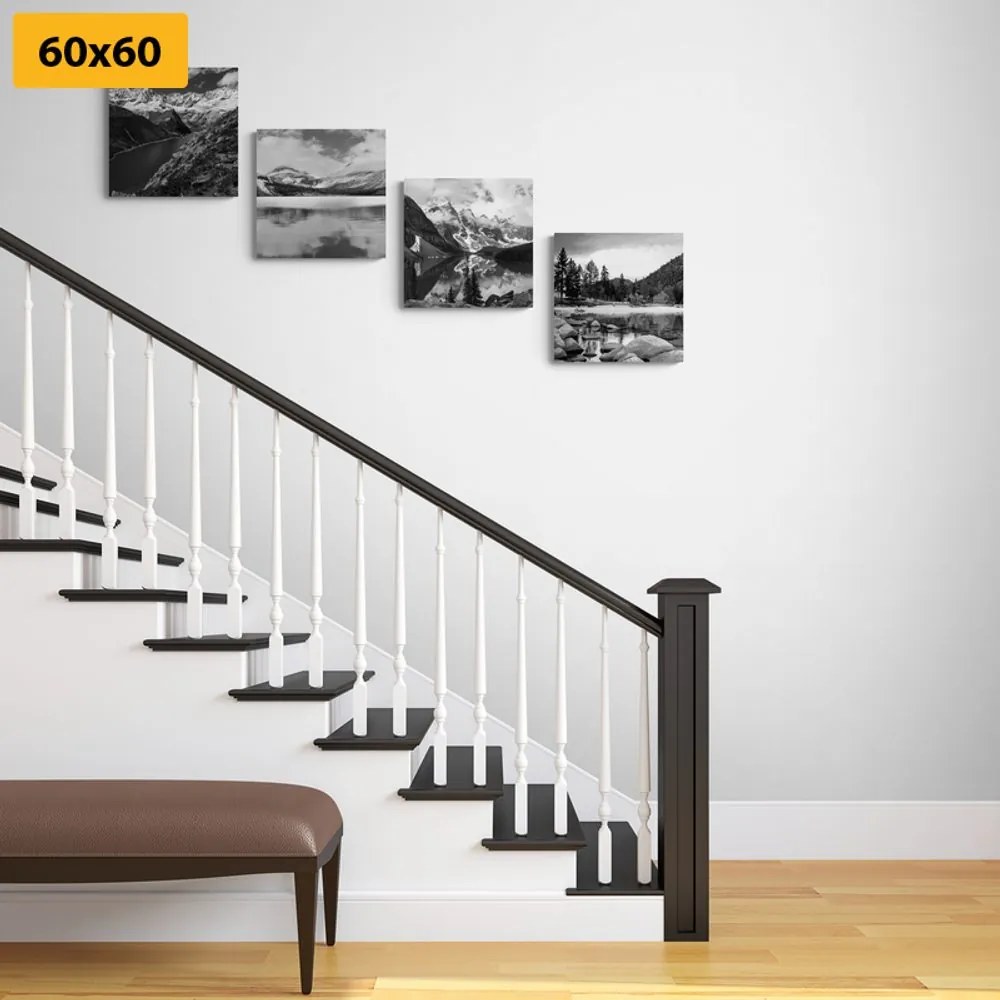 Set tablouri peisaje montane fermecătoare în design alb-negru