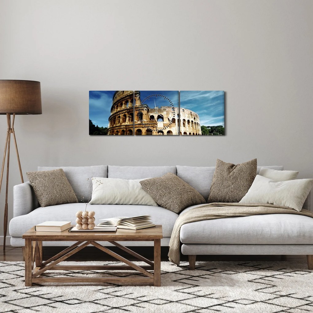Tablou - Colosseum din Roma, Italia (cu ceas) (90x30 cm)