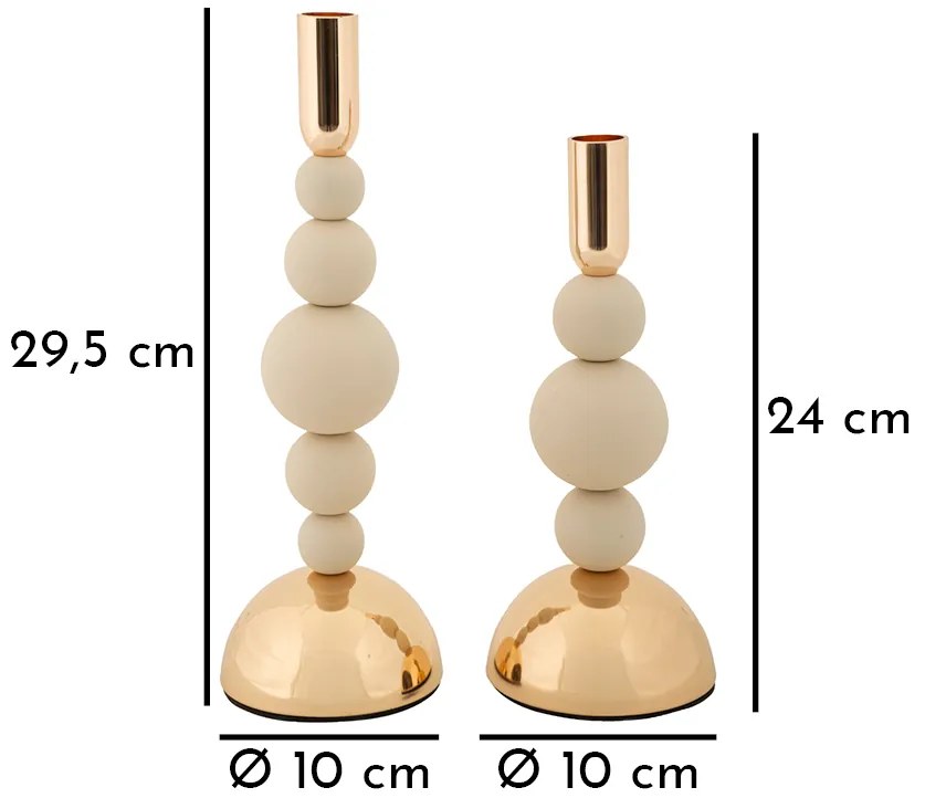 Mauro Ferretti Suport Lumanare Set Crem 2 Bucati  Cm 10X24-10 X 29,3 | Aosom Romania
