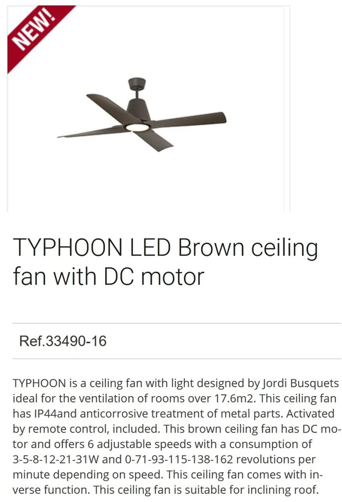 Lustra LED cu Ventilator si telecomanda design modern TYPHOON maro