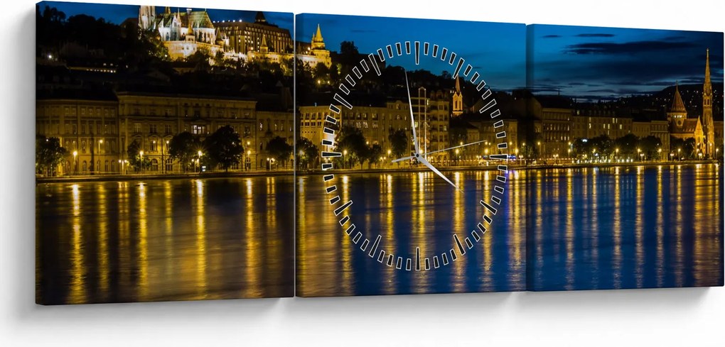 Tablou orașului nocturn (cu ceas) (90x30 cm)