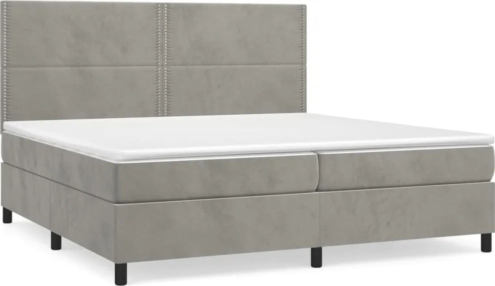 vidaXL Pat box spring cu saltea, gri deschis, 200x200 cm, catifea