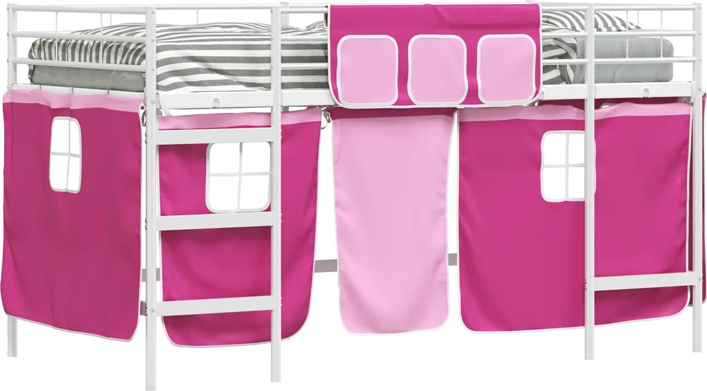 vidaXL Cadru de Pat Pe Două Niveluri pentru Copii cu Cortine