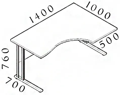 Masa ergonomica Visio 140 x 100 cm, dreapta, alb