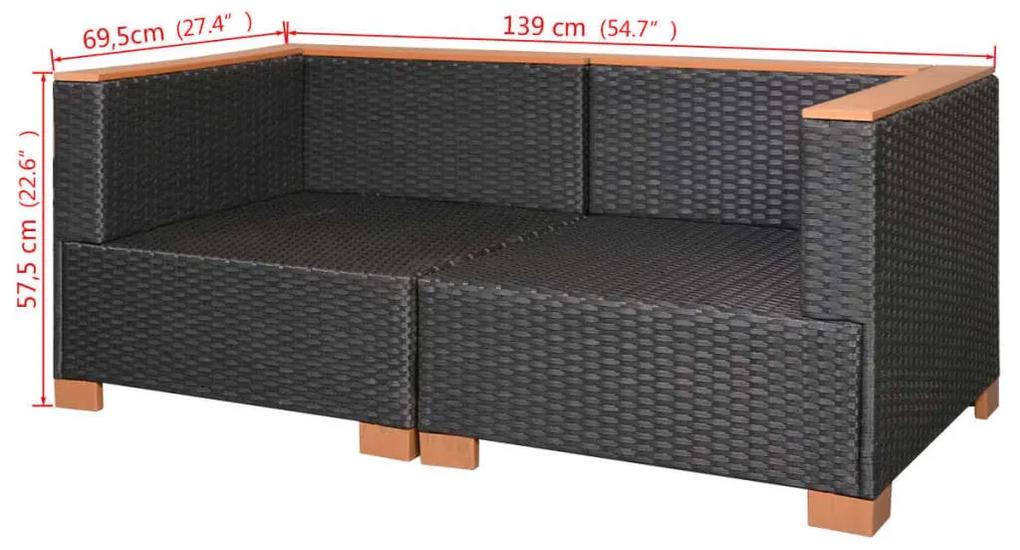 Canapea de gradina, negru, poliratan Canapea de colt (2 buc.), 1