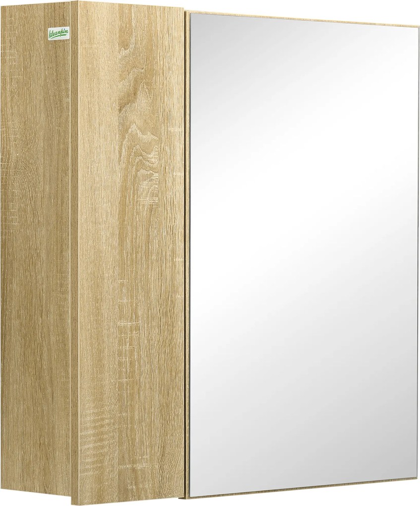 Kleankin Dulap Oglindă Baie Montaj Perete Uși Duble Rafturi Natural | Aosom Romania