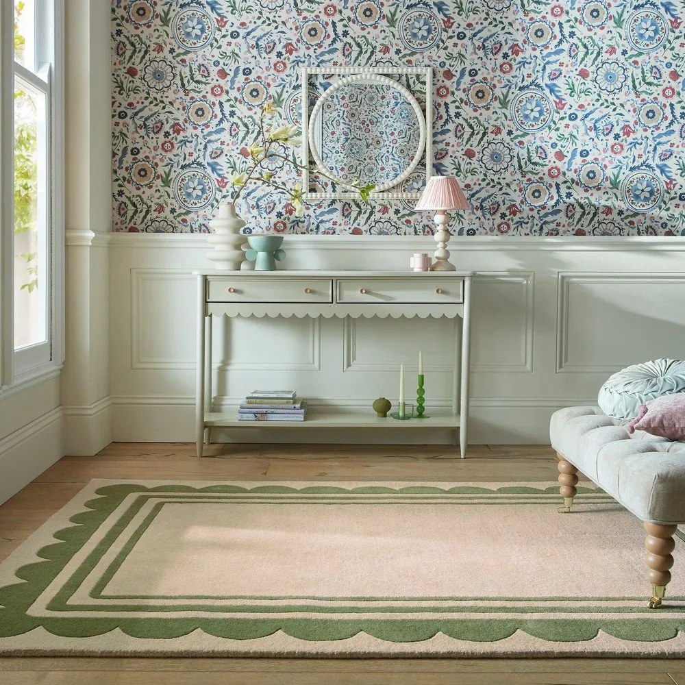 Covor verde/în culoare naturală țesut manual din lână 160x230 cm Lois Scallop – Flair Rugs