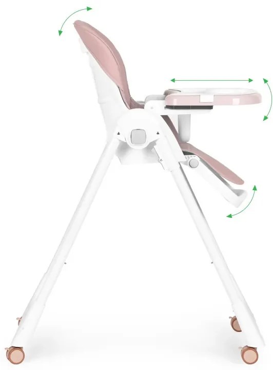 Scaun de hrănire înălțime reglabilă curele din piele ecologică tavă dublă roz