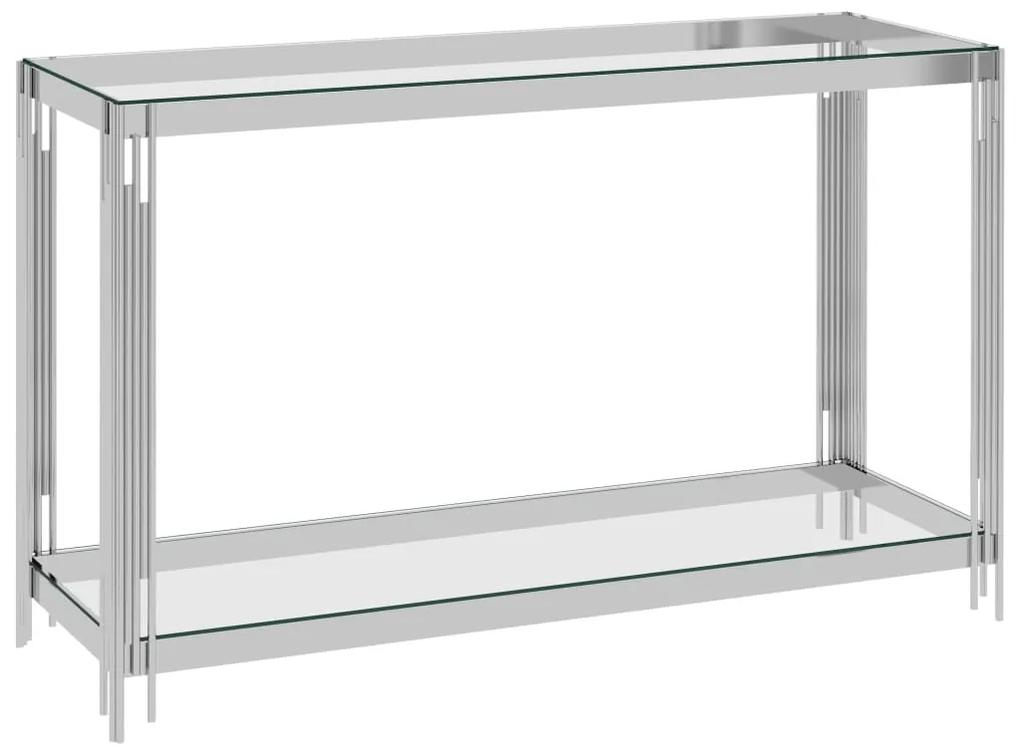 Masa laterala, argintiu, 120x40x78 cm, otel inoxidabil  sticla 1, Argintiu