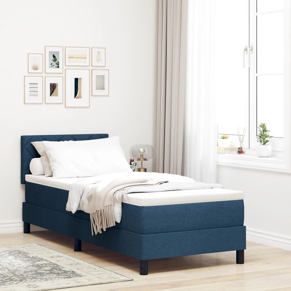 vidaXL Pat boxspring cu saltea cu saltea albastru 80 x 200 cm țesătură