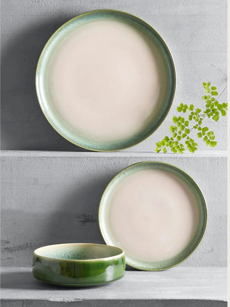 SET 108 Farfurii Desert, diamtrul 20cm, Infinity Green, Glazurare Manuala, Horeca Profesional)