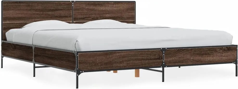 vidaXL Cadru de pat, stejar maro, 200x200 cm, lemn prelucrat și metal