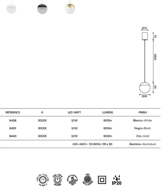 Pendul LED design minimalist, KILDA auriu MA-8440