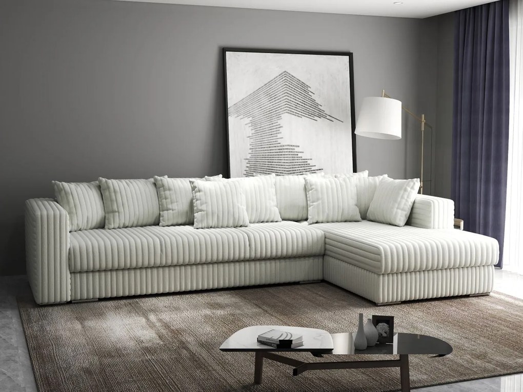 Colțar extensibil dumonde cu ladă de depozitare si sezut confortabil din spuma high-density, Gloria Ambience Ivory II 320x183 cm