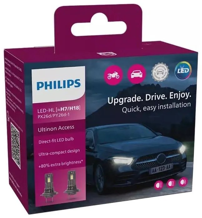 SET 2x bec LED auto 11972 U2500 CX H7/H18 PX26d/PY26d-1/16W/12V 6000K