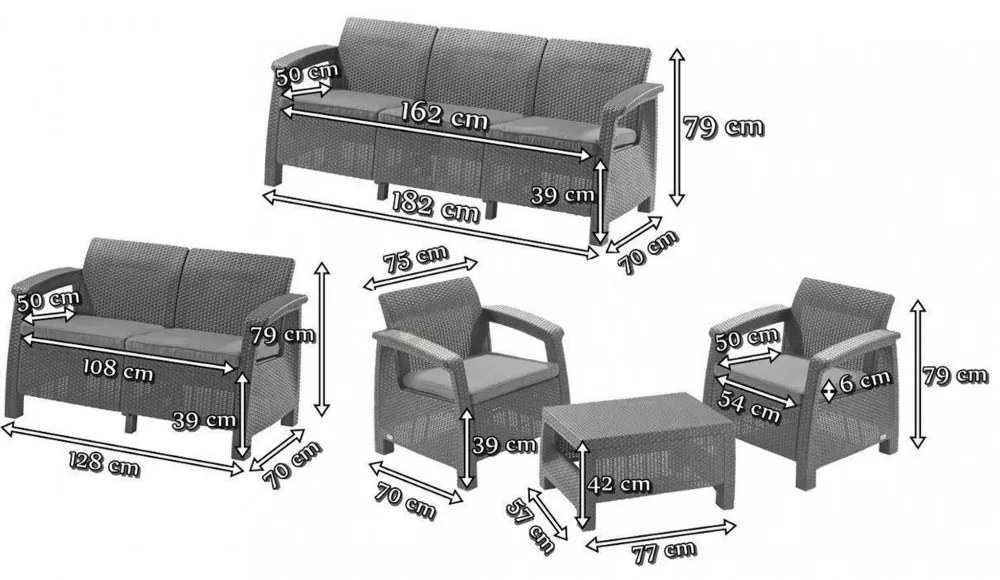 Set de mobilier de grădină Corfu max set, culoare grafit, cu perne gri deschis