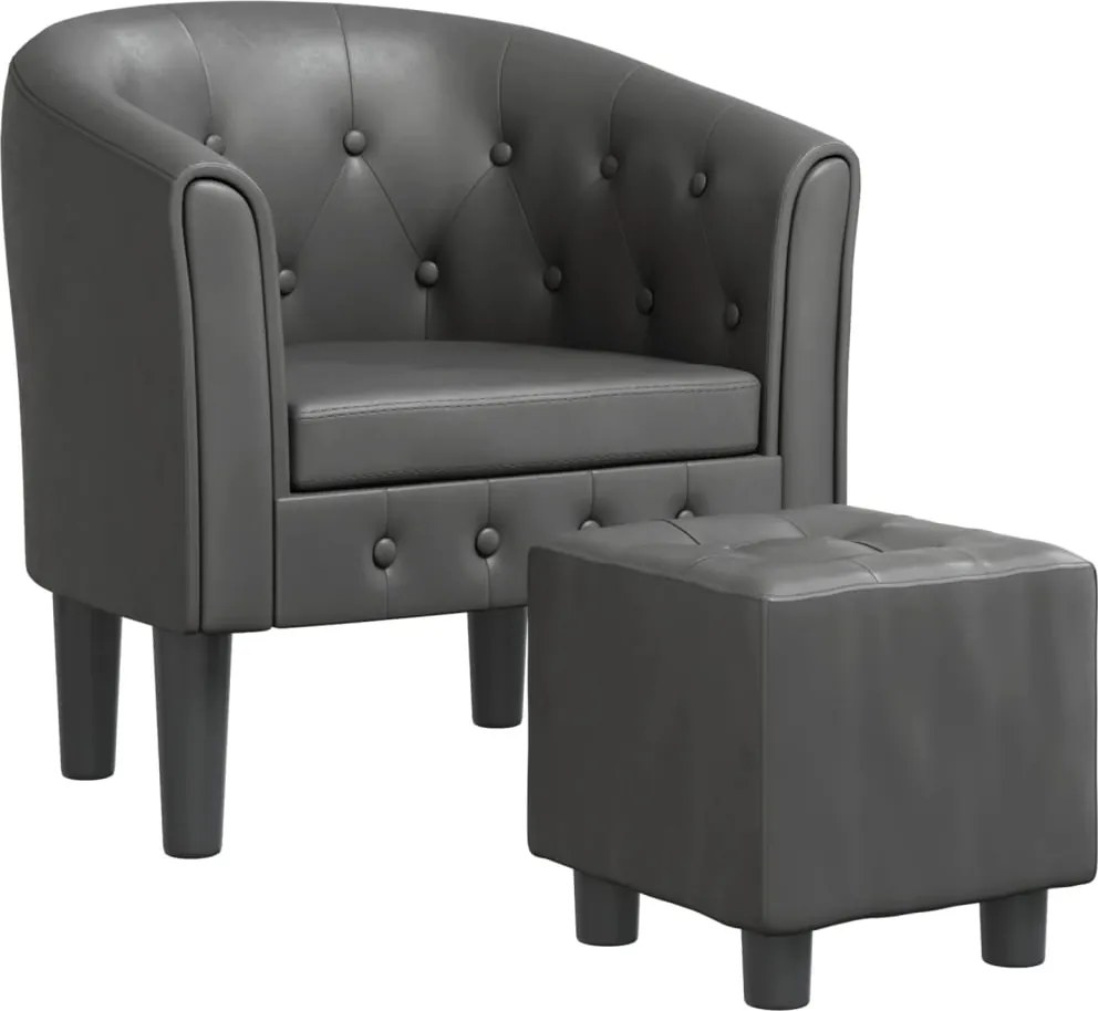 vidaXL Fotoliu tip cuvă cu taburet, gri, piele ecologică