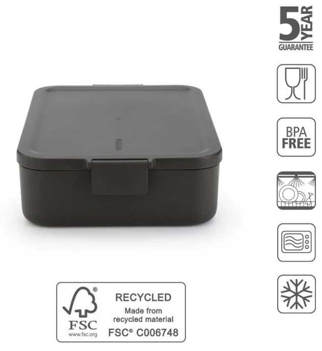 Cutie pentru alimente Brabantia Make&Take 1006287, 2 L, Inchidere etansa, Fara BPA, Gri inchis