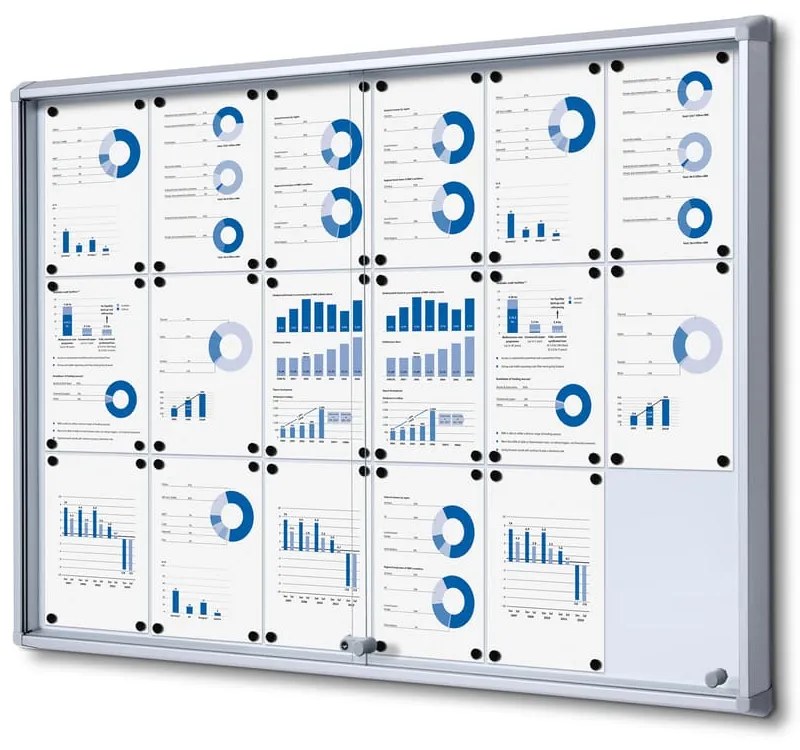 Vitrina de informatii interioare cu usi glisante 18 x A4 - spate tabla, aluminiu