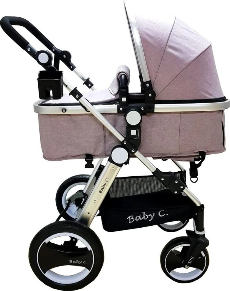 Carucior nou nascuti 2 in 1 Baby Care™ PRO S535, Cadru Aluminiu, roti din cauciuc plin,landou reversibil, Spatar reglabil in 3 trepte, Gri
