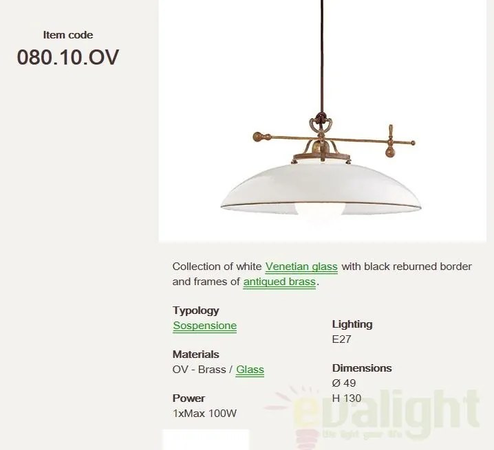 Lustra, Pendul rustic Venetian glass, fabricat manual diam.49cm Country 080.10.OV