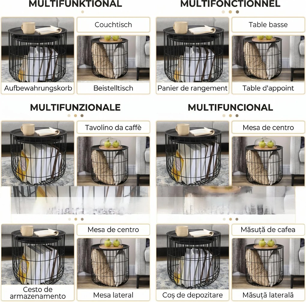 HOMCOM Set Mese Rotunde Suprapuse din Oțel, Blat Detașabil, Design Modern pentru Living, Negru | Aosom Romania