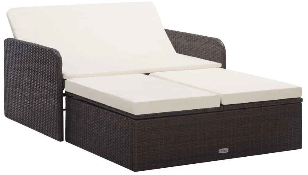 vidaXL Set mobilier de grădină cu perne, 2 piese, maro, poliratan
