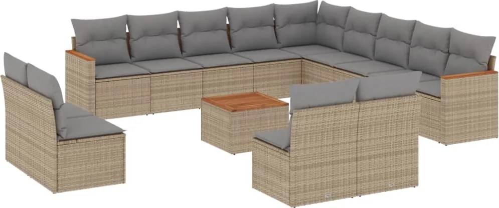 vidaXL Set canapele de grădină, 14 piese, cu perne, bej, poliratan
