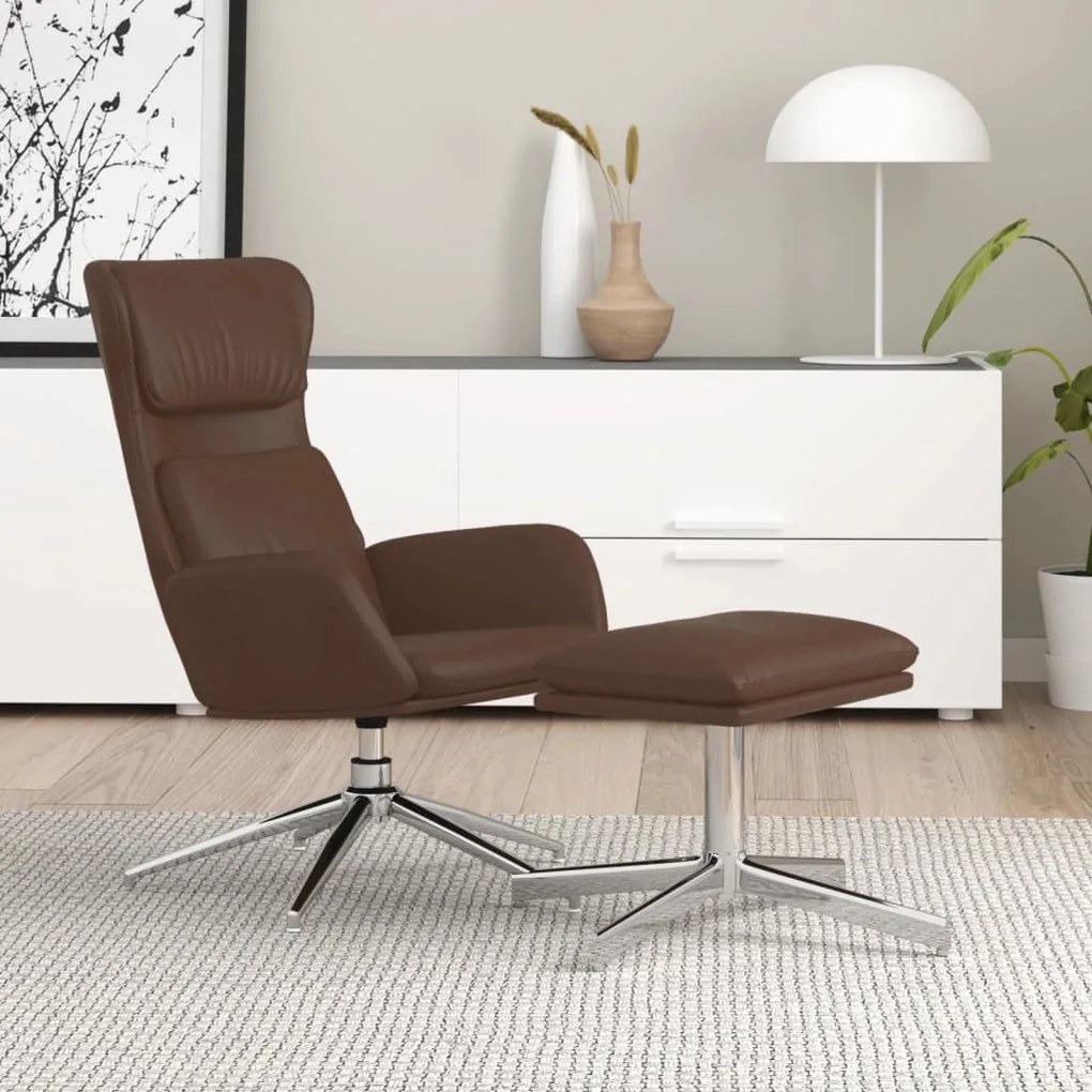 3097832 vidaXL Scaun de relaxare cu taburet, maro lucios, piele artificială