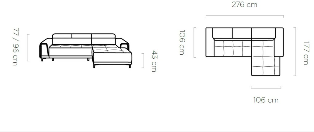 Coltar living Volta pe dreapta - L276 x l177 x h96 cm