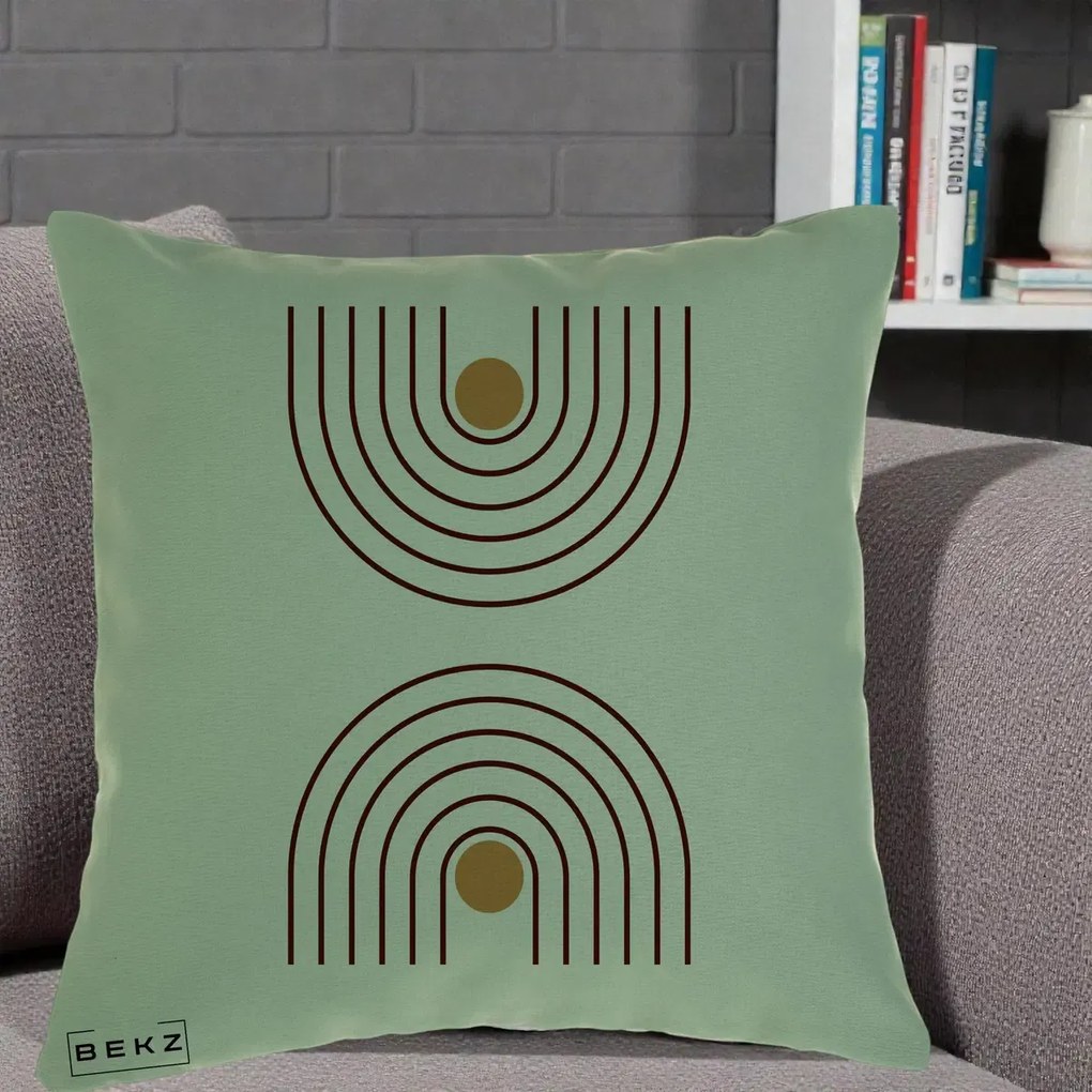 Perna Decorativa Geometric Boho Arc, 40x40 cm, Verde, Husa Detasabila, Perna Inclusa, BEKZ®