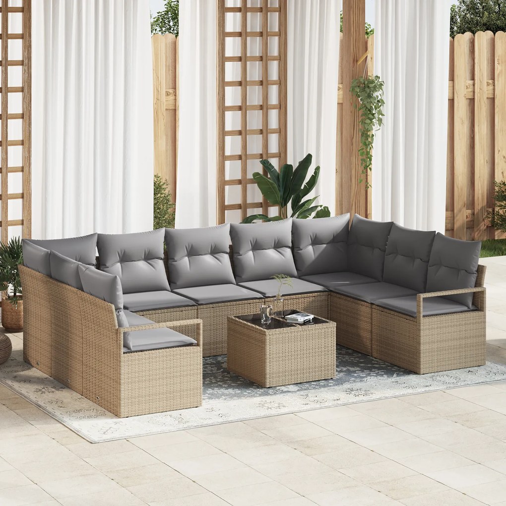 vidaXL Set de canapele pentru grădină 10 pcs Bej Rattan poli