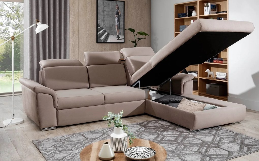 Colțar lemn masiv Extensibil Toby Depozitare 272x216cm Personalizabil - Berlin 01 + Soft 17, Stânga