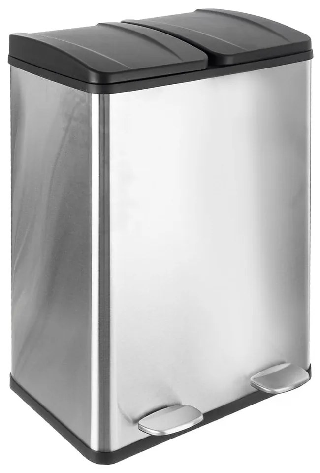 Coș de gunoi argintiu lucios de reciclat/cu pedală 2x30 l din oțel inoxidabil Duo – Orion